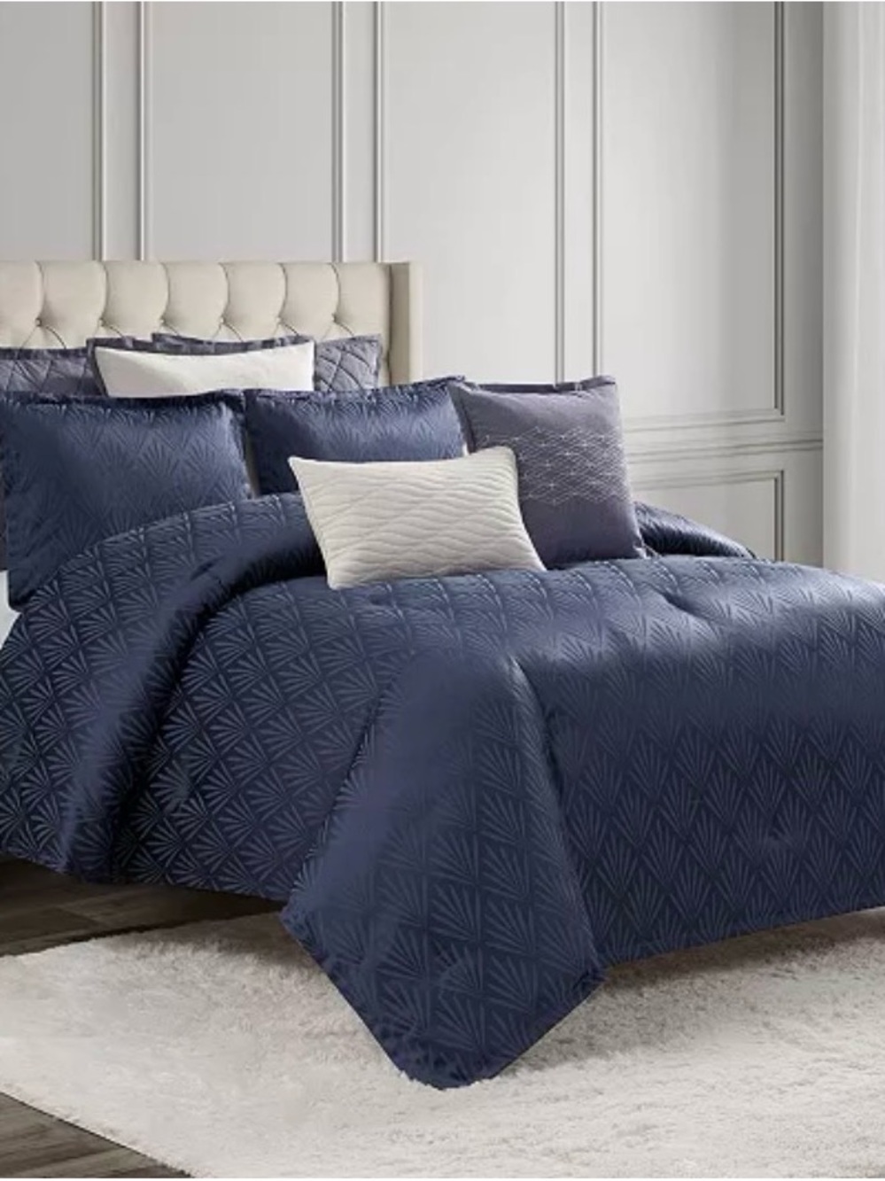 Waterford Chloe Queen Mini Comforter Set 3 PC Navy Geometric Print